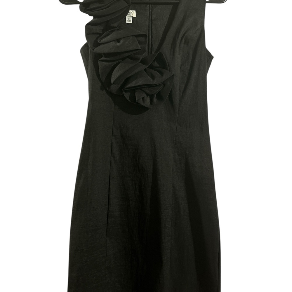 Cache Black One Shoulder Dress with Ruffle Detail